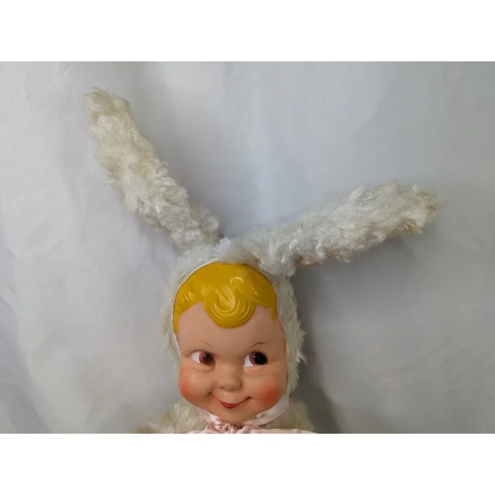 Rubber Face‎ Doll White Bunny Rabbit Vintage 18 Inch Stuffed Animal Toy